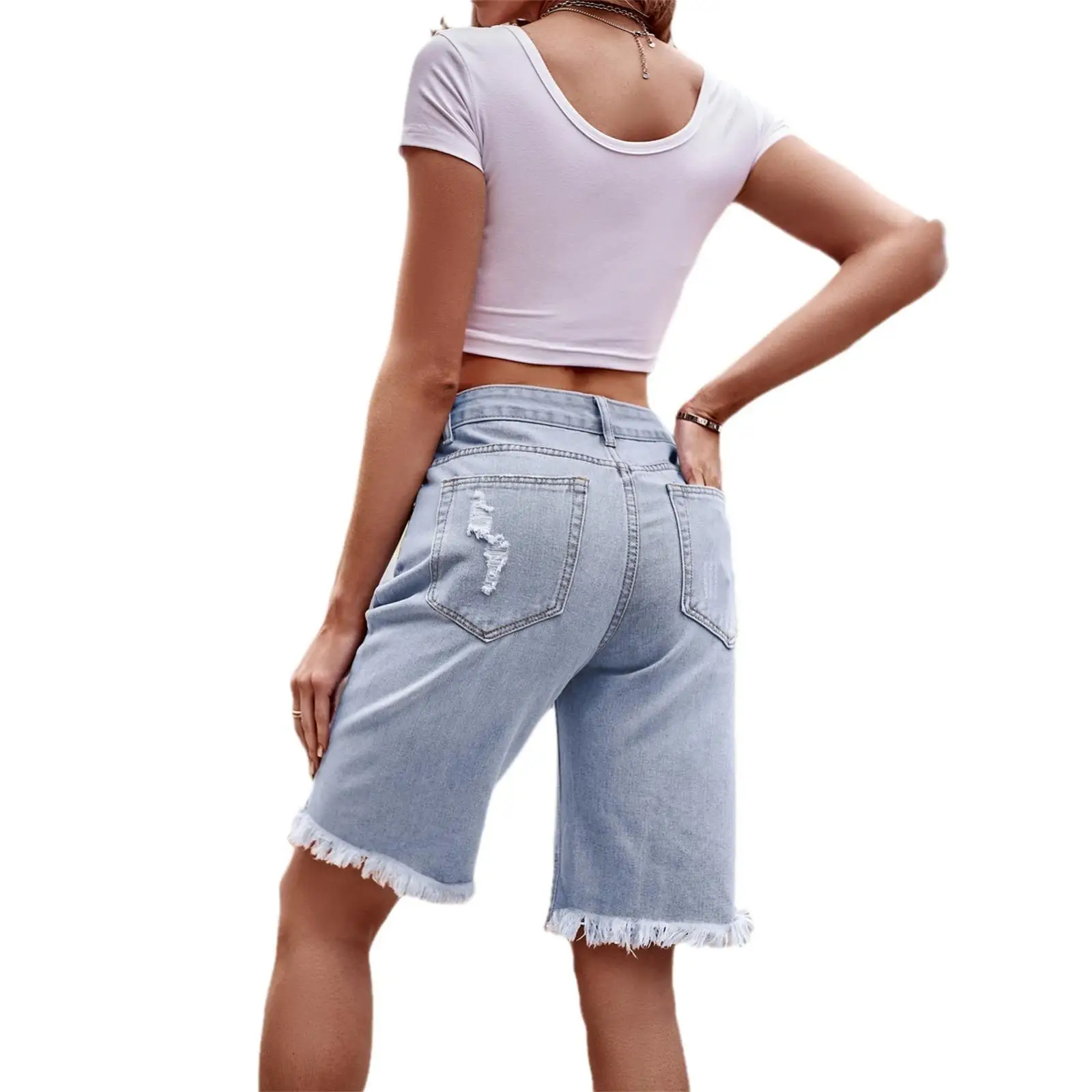 

Women's Ripped Slim Denim Waed Split Casual Pants Torn Skinny Jeans Casual Yoga Fitn Fans Supplies