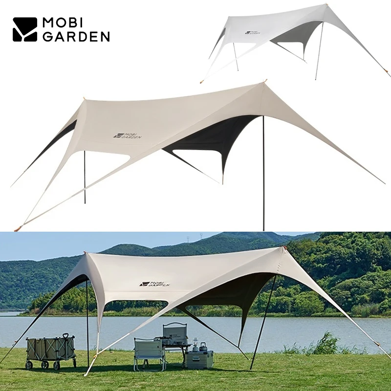 MOBI GARDEN Camping Butterfly Awning Ourdoor Large Space Sunscreen Black Vinyl Sun Shelter Portable Beach Camp Tent Tarp