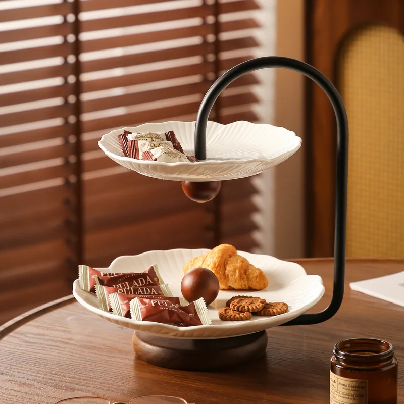 Dried fruit platter, snack and dessert plate, fruit plate, household living room coffee table tray, double-layer reception desk,