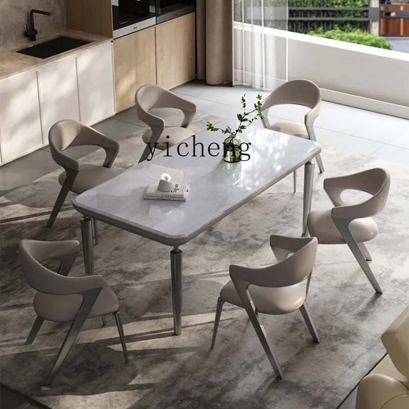 

ZC Natural Marble Dining Tables and Chairs Set Rectangular High-End Dining Table Modern Household Dining Table