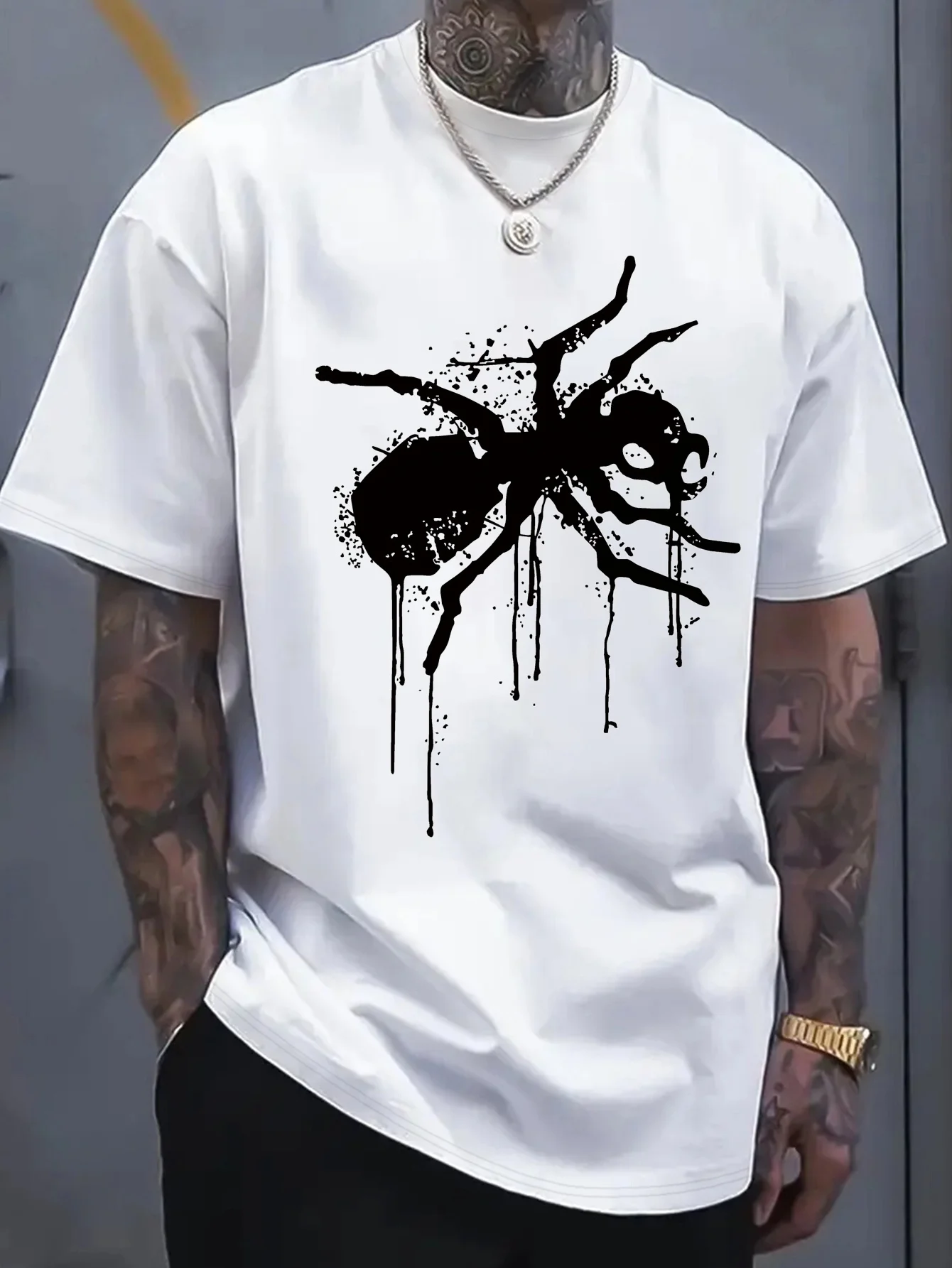 الرجال The Prodigy Band Graphic تي شيرت المتطرفة الغزو العنكبوت تشبه النمل تصميم، الصيف المحملة للحفلات الموسيقية ارتداء اليومي غير الرسمي