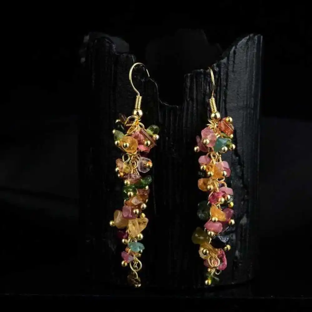 Natural Tourmaline Gravel Earrings Grapes Chain Eardrop Freshwater Diy New Lucky Women