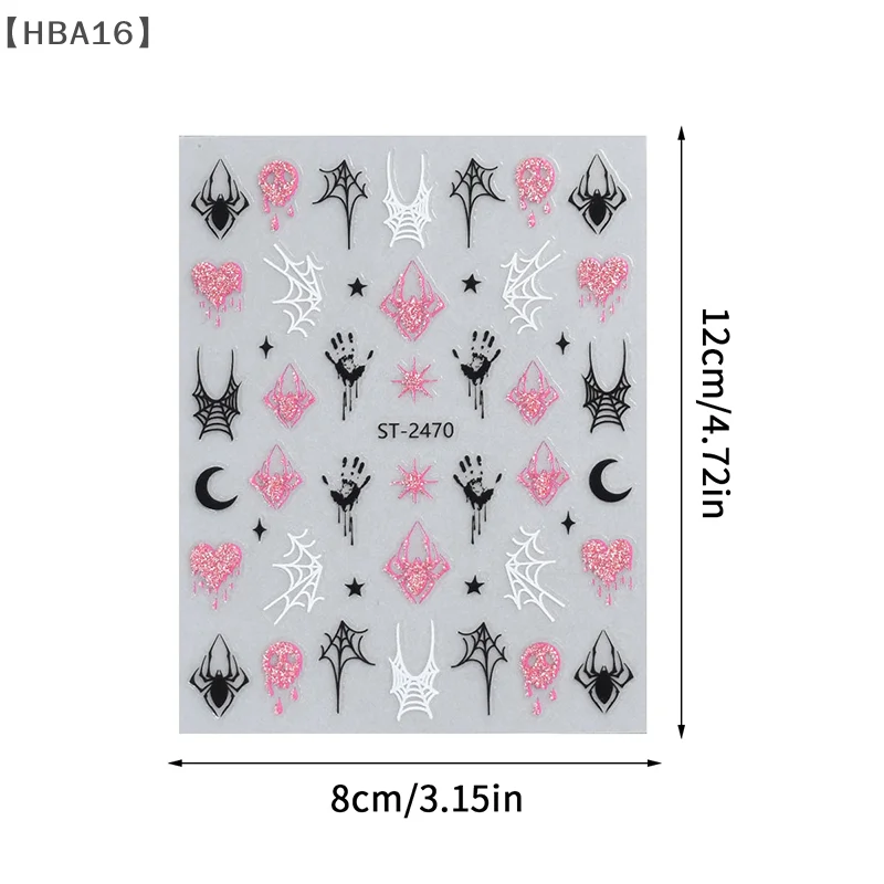 HBA16 Deel3D pegatinas de uñas de Halloween pequeña araña calabaza fantasma divertidas pegatinas de uñas con purpurina decoración de uñas Festival deslizadores de manicura