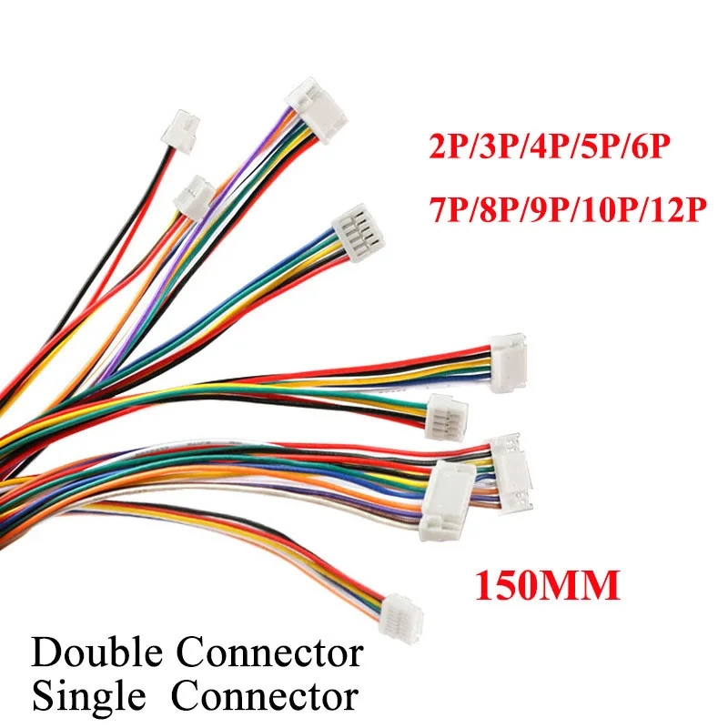 10Pcs Micro JST GH 1.25 2P 3P 4P 5P 6P PIN Male Female Connector With Wire 15cm Cable 150mm GH1.25 Single Double Connector 28AWG