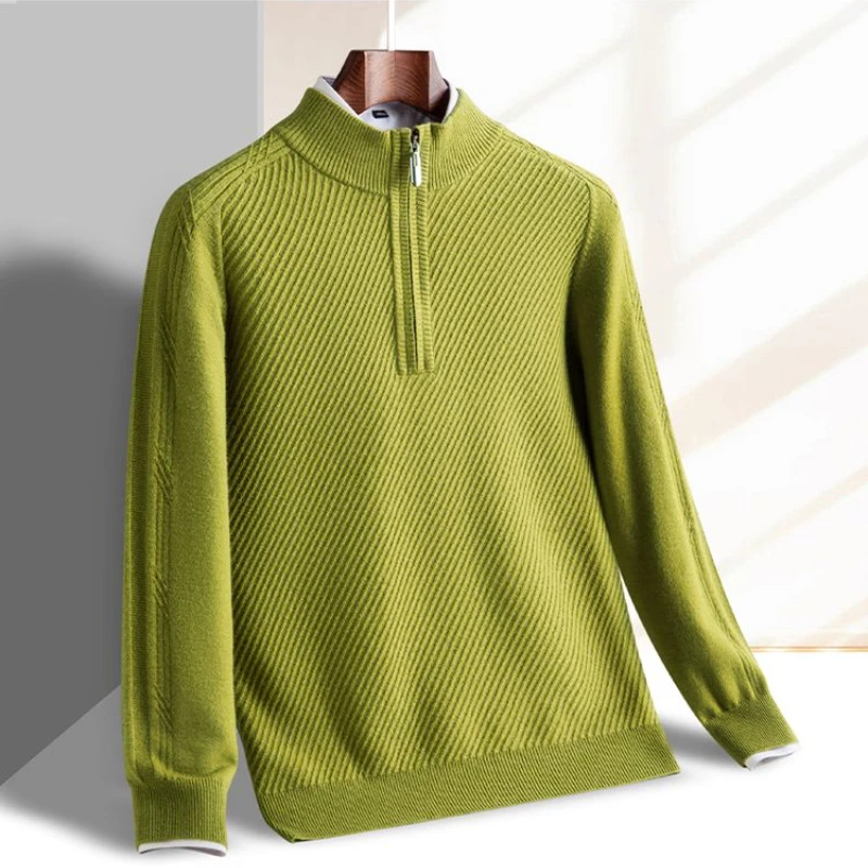 Men's Business Casual Solid Color Half-zip Stretchable Warm Knitted Sweater Daily Slim-fit Sweater M-4XL