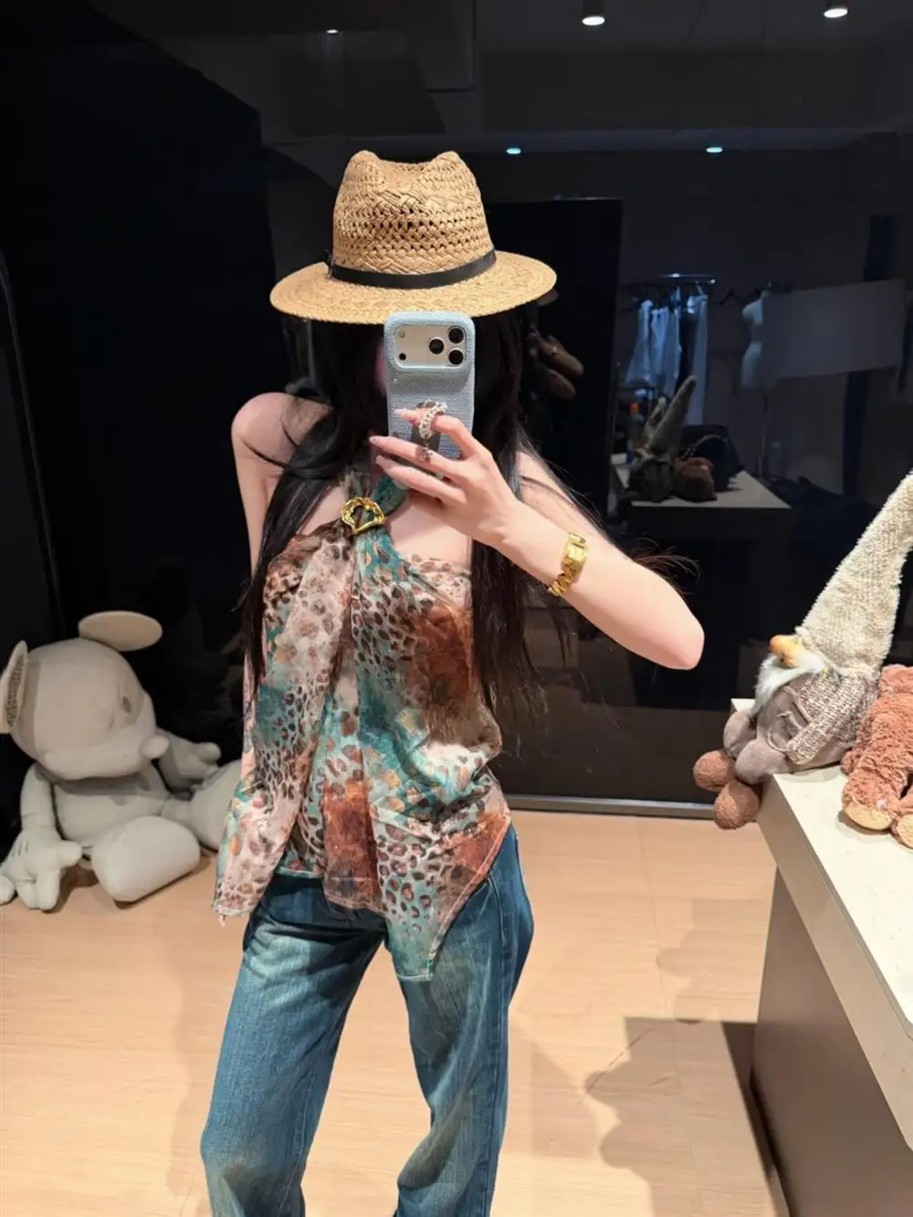 American Retro Leopard Print Halter Neck Loose Chiffon Sleeveless Top Women's Summer Sexy Spicy Girl Atmosphere Hanging Neck ...