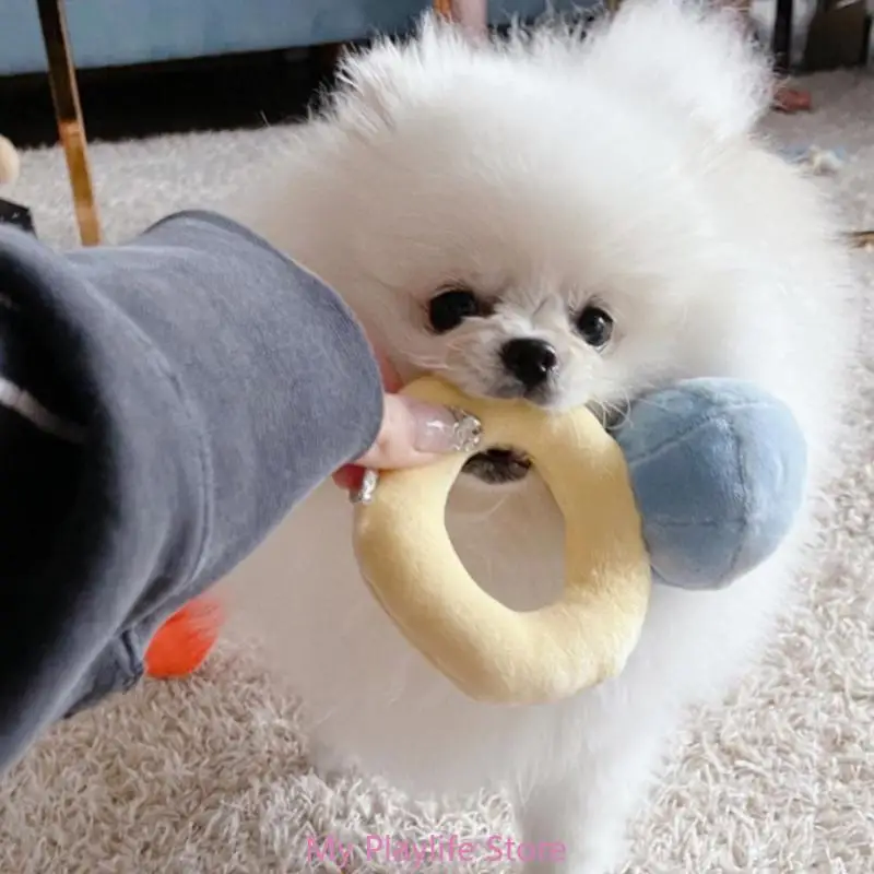 Dog Chew Toy Plush Dog Toy for Aggressive Chewers Squeaky Stuffed Engagement Ring Teether Toy for Training Interactive Toy