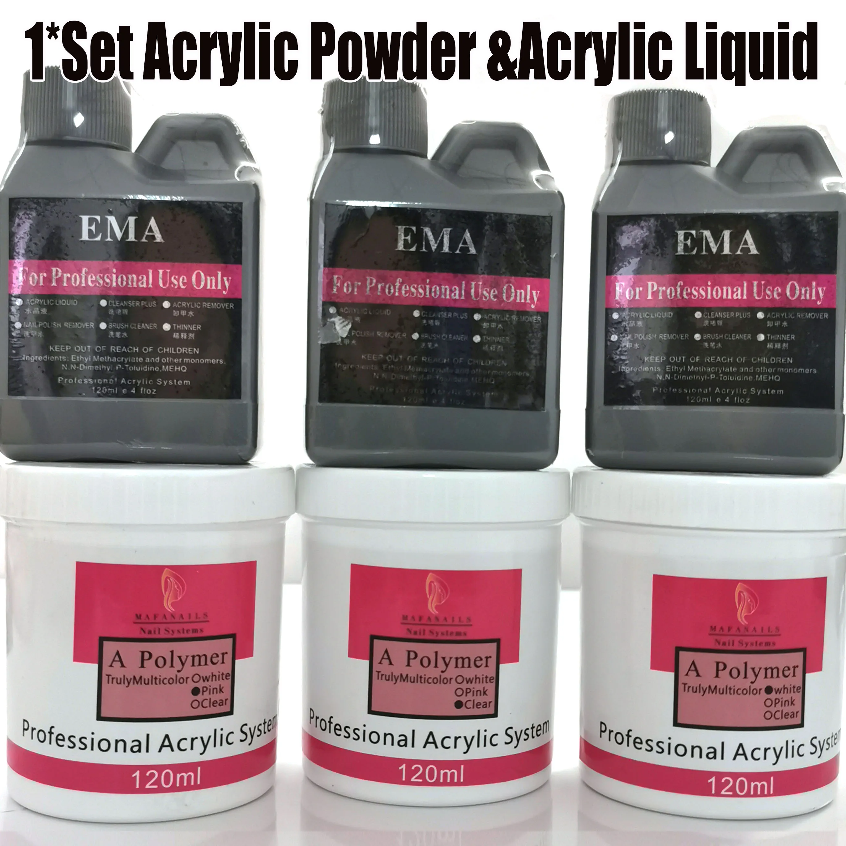 

2Bottled EMA Acrylic Powder&Crystal Liqud 120ml Pink/White/Clear Acrylic Powder 120ml Acrylic LIquid MSDS Monomer Manicure Set