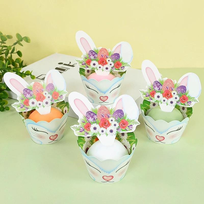 

12Sets Cartoon Bunny Cupcake Wrappers Cake Topper Rabbit Egg Easter Party Decoration Kids Birthday Dessert Baking Decor Supplies