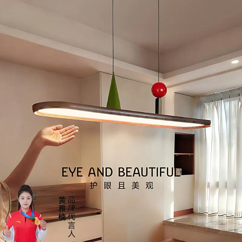 Modern Oval LED office pendant light Restaurant Log Style Long Strip study reading Lamp  Walnut Color Swing commercial lighting