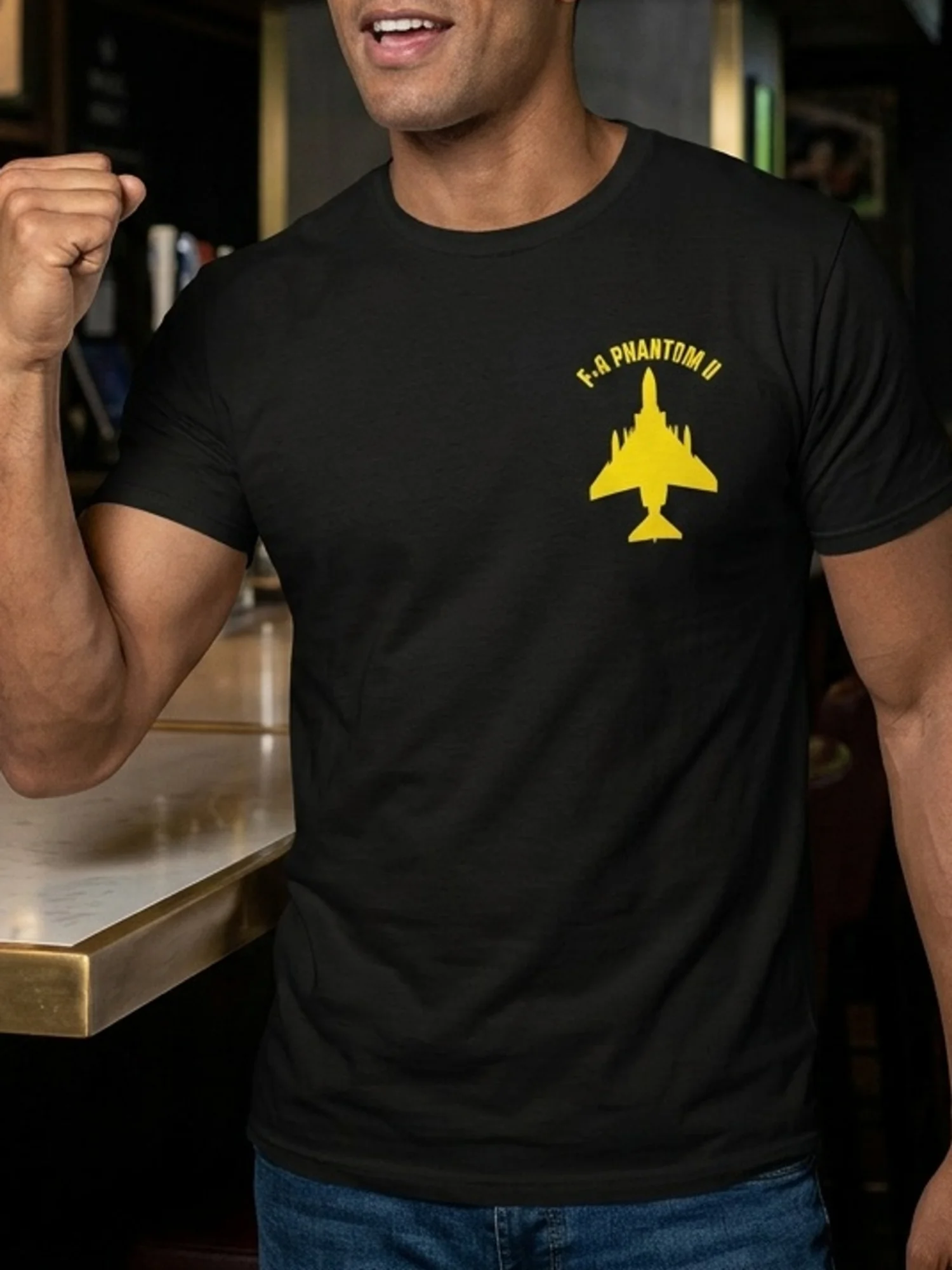 Men'S Heavyweight 100% Military Aviation T-Shirt F-4 Phantom II Fighter Jet Graphic THE PHANTOM Text Regular Fit Casual Tee