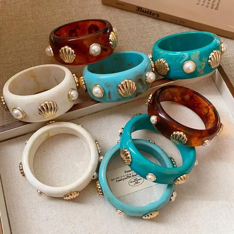 البوهيمي قذيفة الراتنج أساور للنساء هندسية غلو خمر أساور مجوهرات موضة أنيقة الاكريليك الأساور