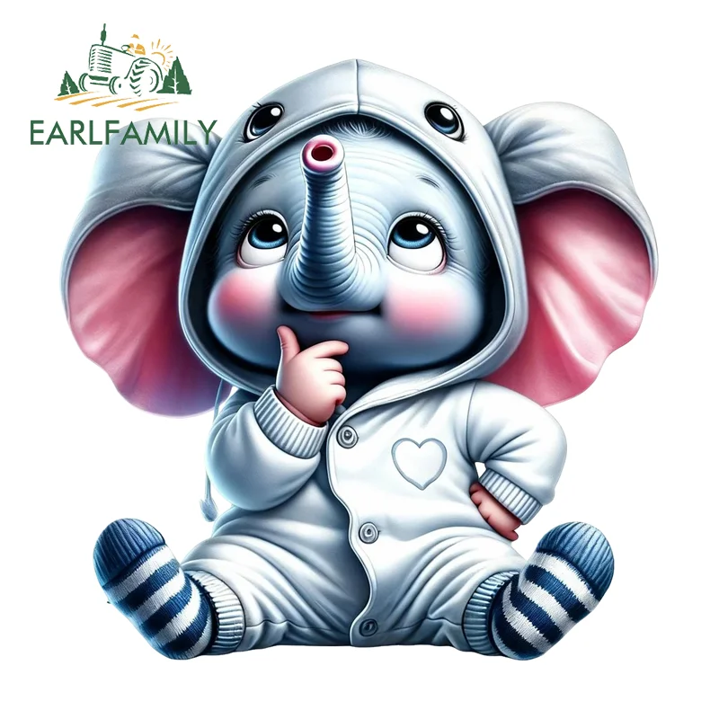 

EARLFAMILY Cartoon Elephant Car Stickers Occlusion Scratch Laptop Skateboard Decal Sunscreen Electric Auto Funny Car Accessories