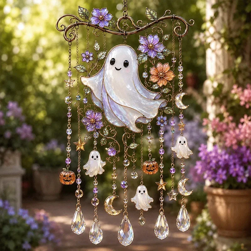 Black Cat Moon Crystal Suncatcher Wind Chime Prism Rainbow Maker Hanging Pendant Halloween Garden Window Party Home Gift