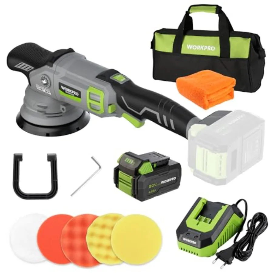 

5-дюймовая беспроводная полировальная машинка для автомобиля 20В, профессиональная бесщеточная полировальная машина с аккумулятором 4.0 Ач, орбитальная полировальная машина для авто