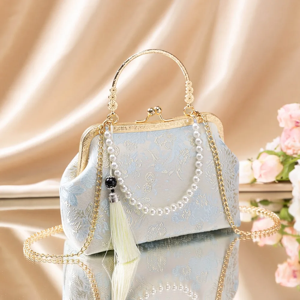 Elegant New Chinese Style Shell Bag Fairy Look Embroidery Decor Women Purse Shell Shape Crossbody Bag Party Event