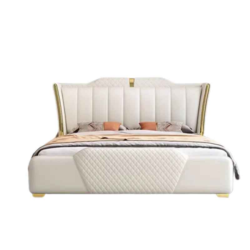 

Практичная королевская европейская двуспальная кровать с деревянными ящиками, высококачественный каркас для спальни, двуспальная кровать изголовье, современное освещенное место Deux, мебель для спальни