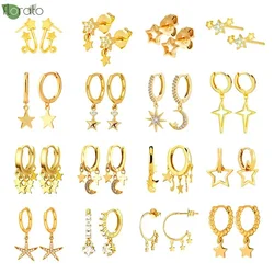 925 Sterling Silver Needle Sparkling Star Pendant Earrings 2023 Fashion Hoop Earrings for Women Trendy Jewelry Accessories Gift
