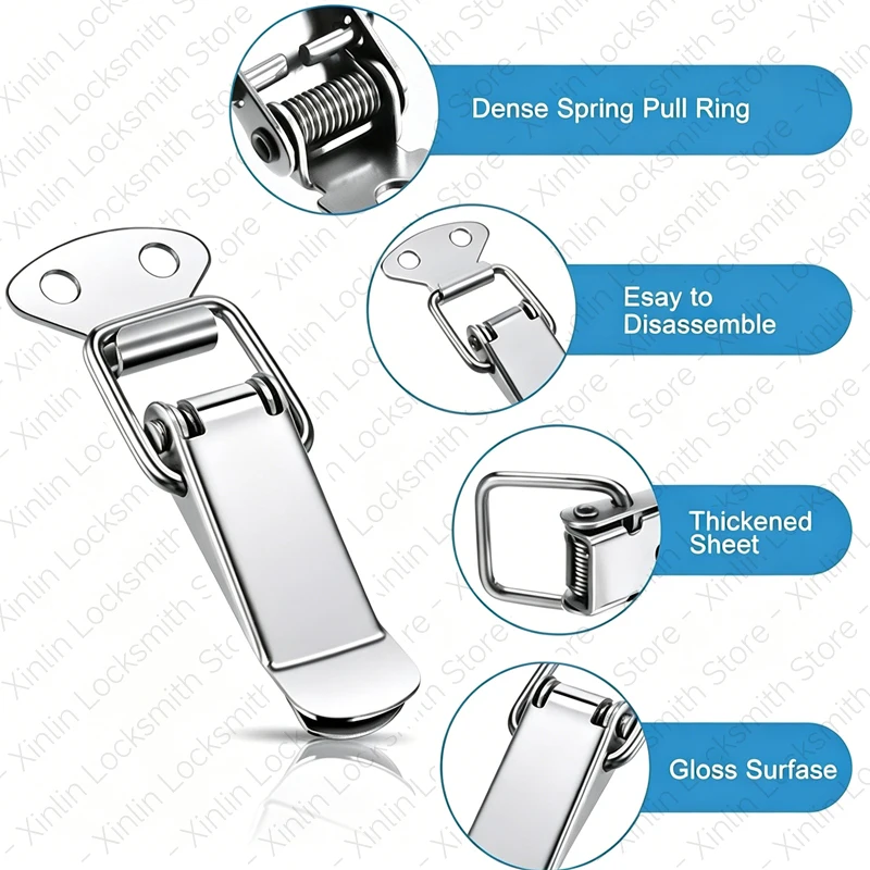 2/4/6/8 Pieces Hasp Clamp Clip Lock Silver Duck Mouth Latch Flat Spring Loaded Toggle Latch Catch for Tool Box Chest Wooden Case