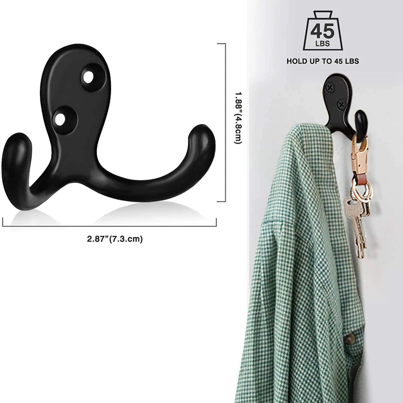 Coat Hooks Wall Mounted, Dual Prong Wall Hook, Matte Finish Towel Hook Robe Hook, Double Hooks For Coats, Keys