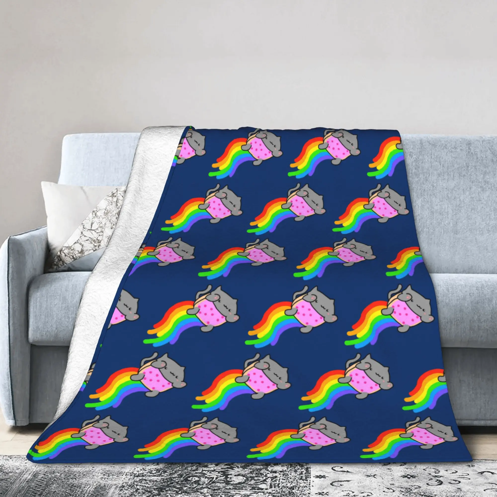 Nyan-Cats Rainbow Funny Game Blanket Fleece Autumn Winter Internet Meme Portable Super Soft Throw Blanket for Car