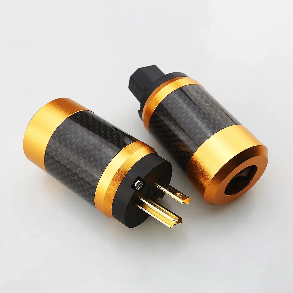Gold Carbon Fiber Mains AC Power Plug Power Connector Socket EU/US IEC320 Standard HIFI DIY Audio Cable schuko Connector IEC