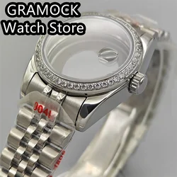 30.5mm Luxury Women Watch Case Decorated Diamond Bezel Sapphire Glass Stainless Steel Strap Fit NH05 NH06 Movement Waterproof