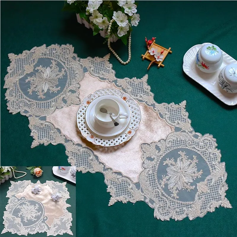 High quality velvet embroidery pointy corner dining room tablecloth table mat Tea set fruit tray cover wedding party decoration