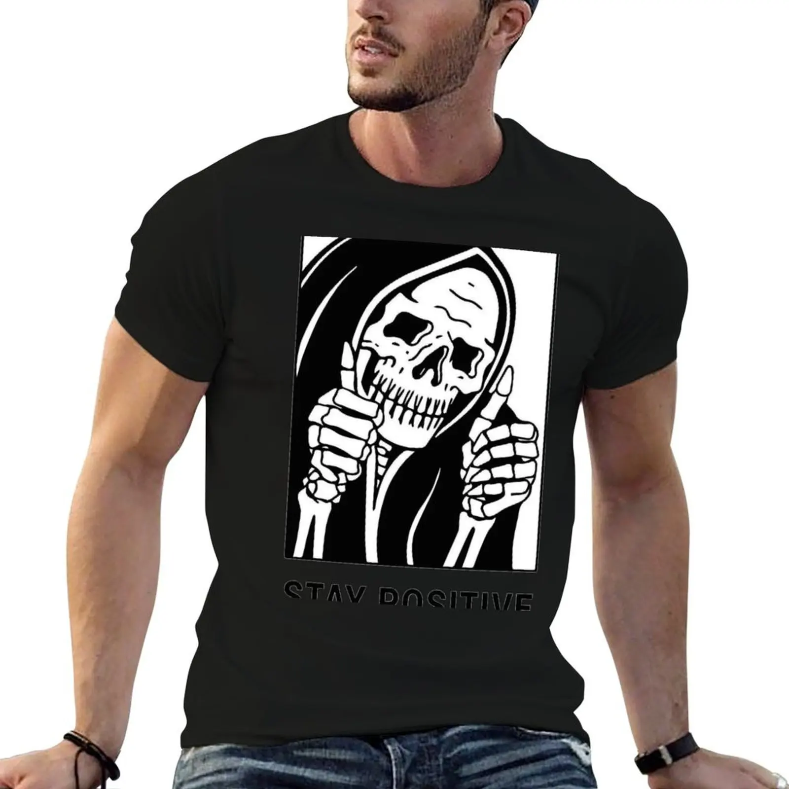 

Stay Positive , Reaper , Waterproof Sticker , Hydro Flask T-Shirt cotton graphic tees man t shirt street wear Men's t-shirts