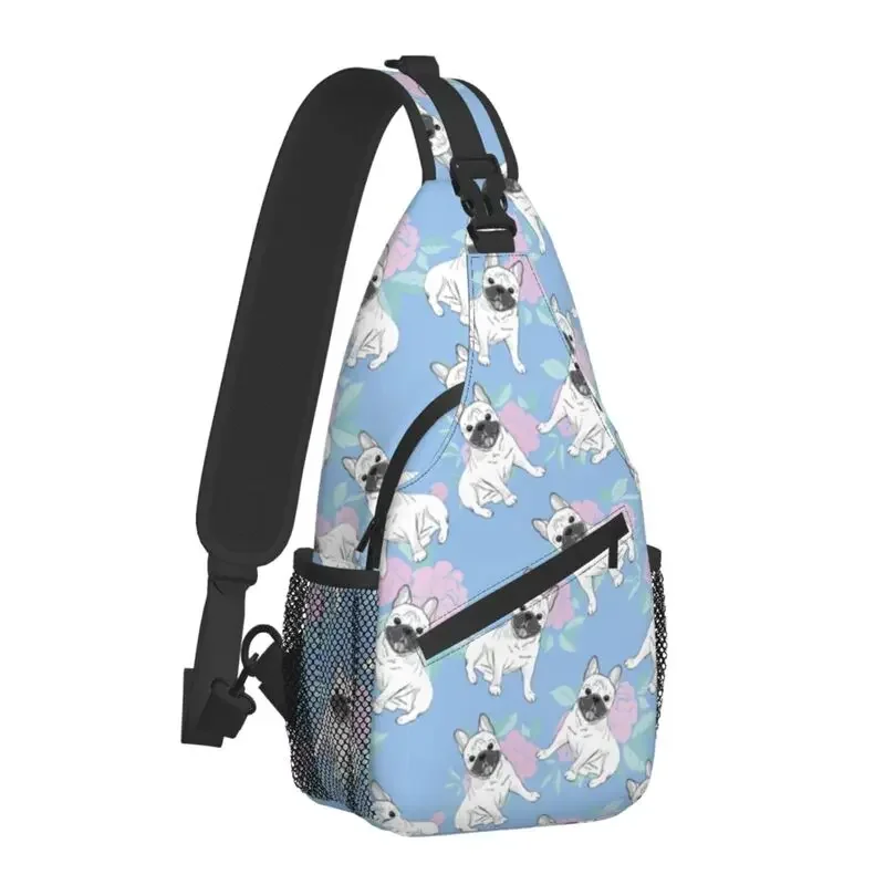 French Bulldog Rose Flowers Crossbody Sling Backpack Men Custom Pet Dog Chest Shoulder Bag for Traveling Daypack