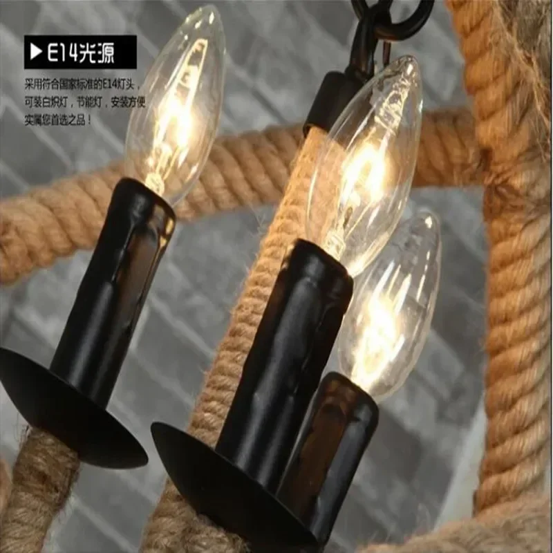 Retro industrial restaurant, American country, creative bar, coffee  hemp rope, chandelier