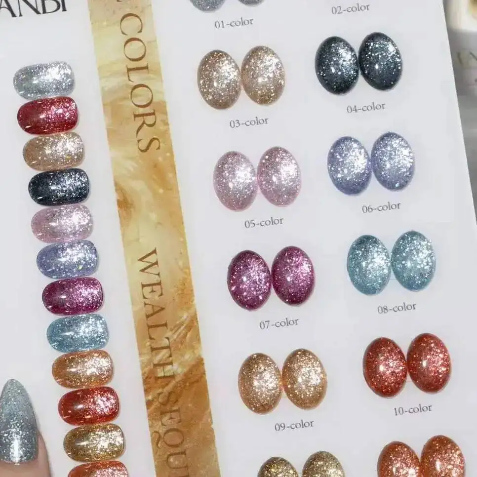 Golden Shining Glitter Gel Polish Set With Color Card Gel Varnish Nail Art Lacque Prime Need Top Coat UV LED Gel Collection