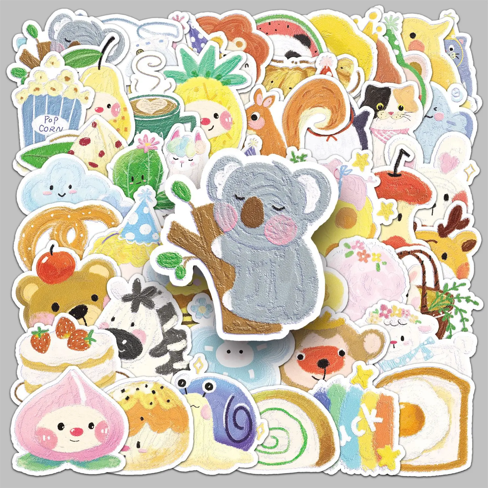 

50PCS Oil Painting Style Stickers Cartoon Animals Cute Fairy Tale Image Decorative Water Cup Diary Waterproof Stickers Kids Toy