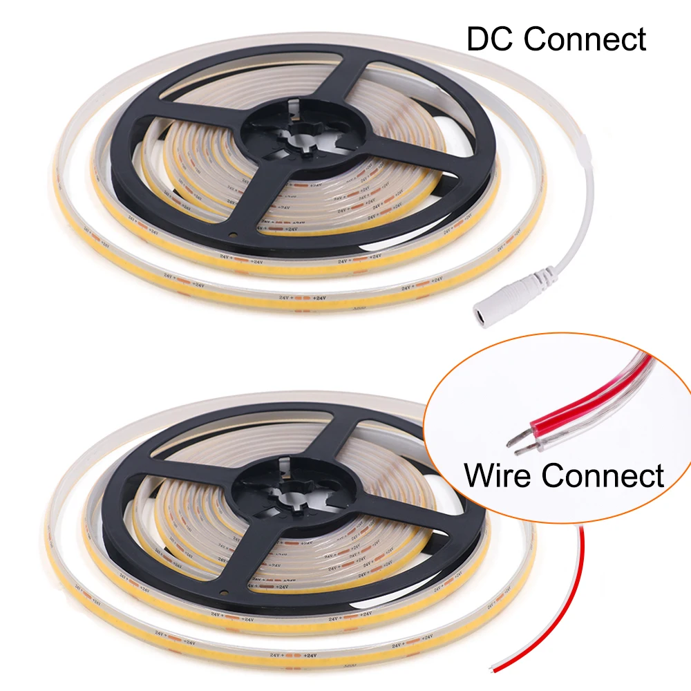 Impermeável COB LED Strip Light, fita FOB flexível, iluminação linear de alta densidade, alta densidade, 12V, 24V, 320LEDs por m, 10m, 20m, IP68