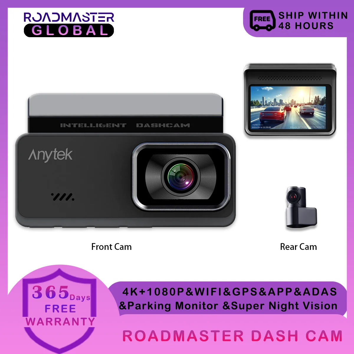 

Dual-channel 4K Dash Cam Night Vision GPS WiFi 24H Parking Monitor G-Sensor Rear Camera Recorder for Car Camera