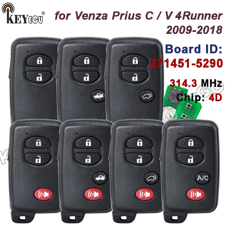 KEYECU 314.3MHz Board: 271451-5290 HYQ14ACX for Toyota Venza Prius C Prius V 4Runner 4Runner 2009-2018 Smart Card Remote Key Fob
