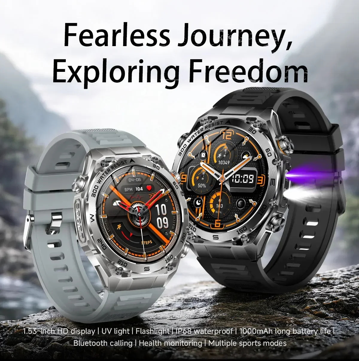 2026 Neue VWAR Ultimate Rugged Smartwatch IP68 Wasserdicht 1000 mAh Akku 24-Stunden-Gesundheitsüberwachung 100+ Sportmodi Smartwatches – Detail 1