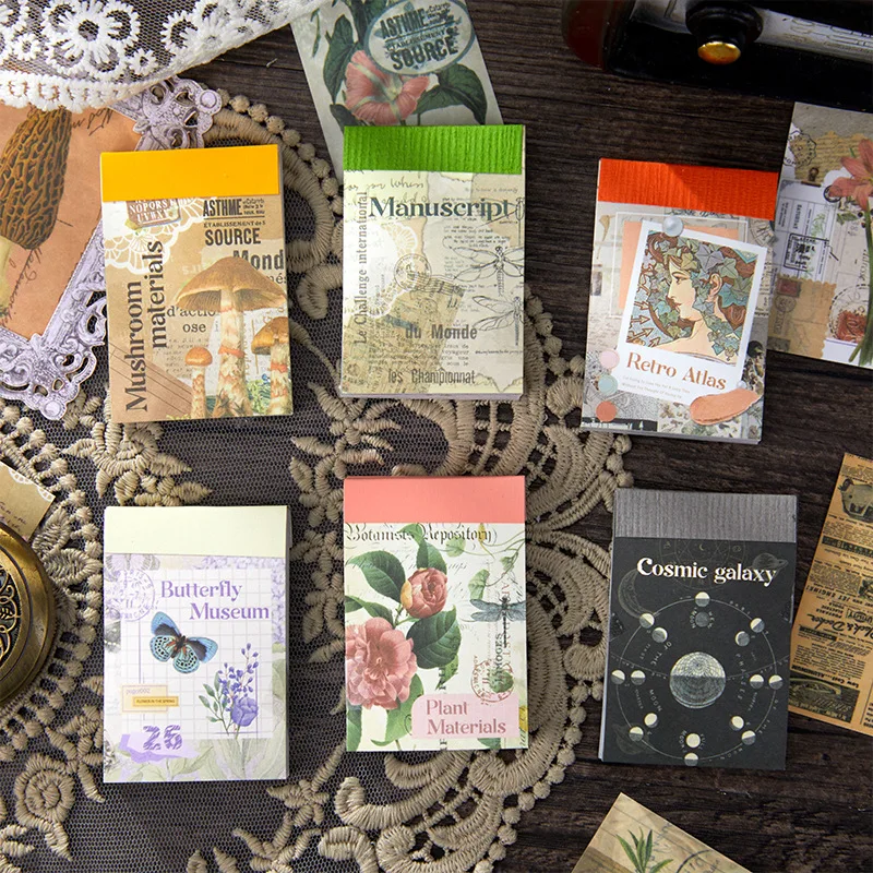 50Pcs Retro Literary Plant Flower Stickers Mini Book Mixed Patterns Waterproof Wear-Resistant Student Journal Special Supplies