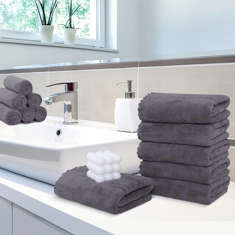 6 Pack - Quick Drying - Microfiber Coral Velvet Highly Absorbent Towels, 16 x 28 inches (Gray)