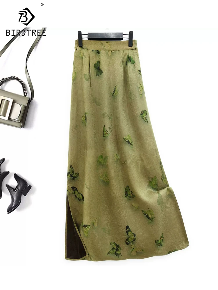 

BirdTree, 32MM Natural Silk Watered Gauze Elegant Skirt, Women Vintage Printed, Versatile Hip Wrap Skirt, 2024 Summer B453102QC