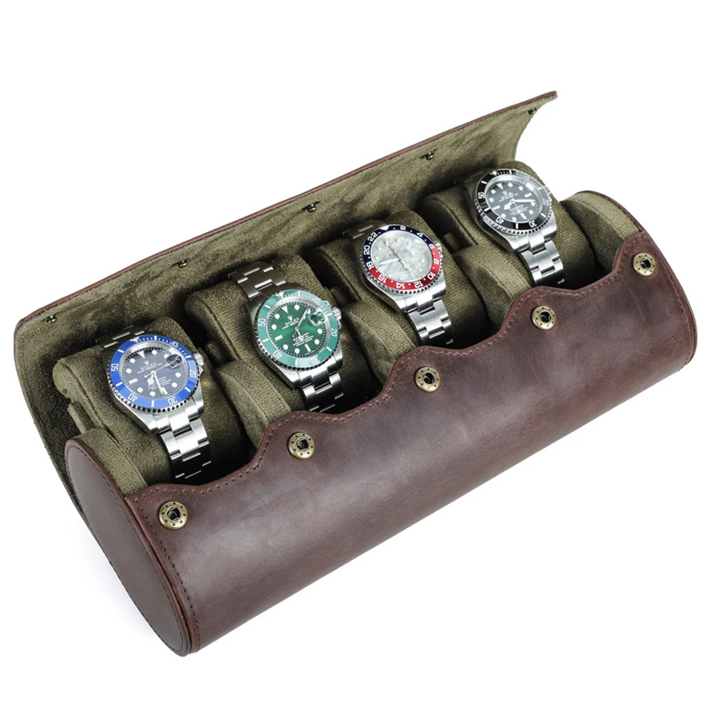 8-slots reishorlogedoos Crazy Horse lederen horloge reisetui horloges organisator bruin horlogerolzakje