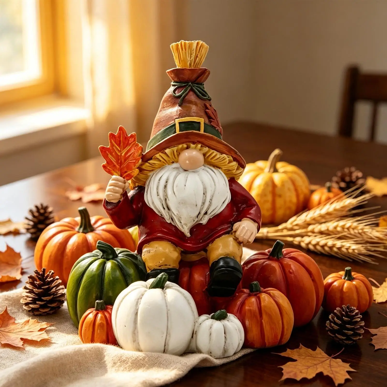 Garden Gnomes Autumn Harvest Thanksgiving Pumpkin Resin Figurine Gnome Garden Decor For Tabletop Indoor Yard Lawn Patio Home
