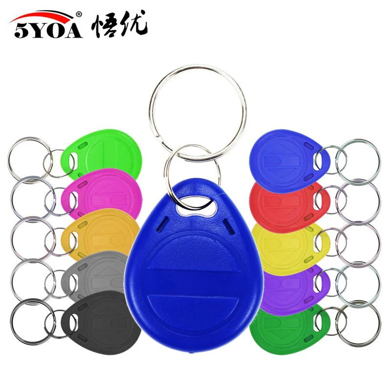 5YOA 100pcs 125KHz T5577 Keyfobs Rewritable Duplicate Tag 5200 Proximity Copy Access Card ID Token Ring RFID Cloner Keychain