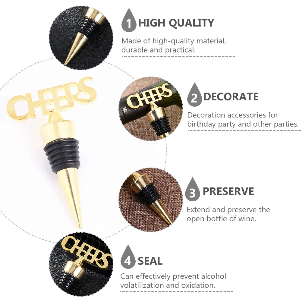 

1Set Wine Bottle Stopper Golden Cheers Cork Airtight Seal Party Decoration Birthday Wedding Banquet Gift Preservation Plug