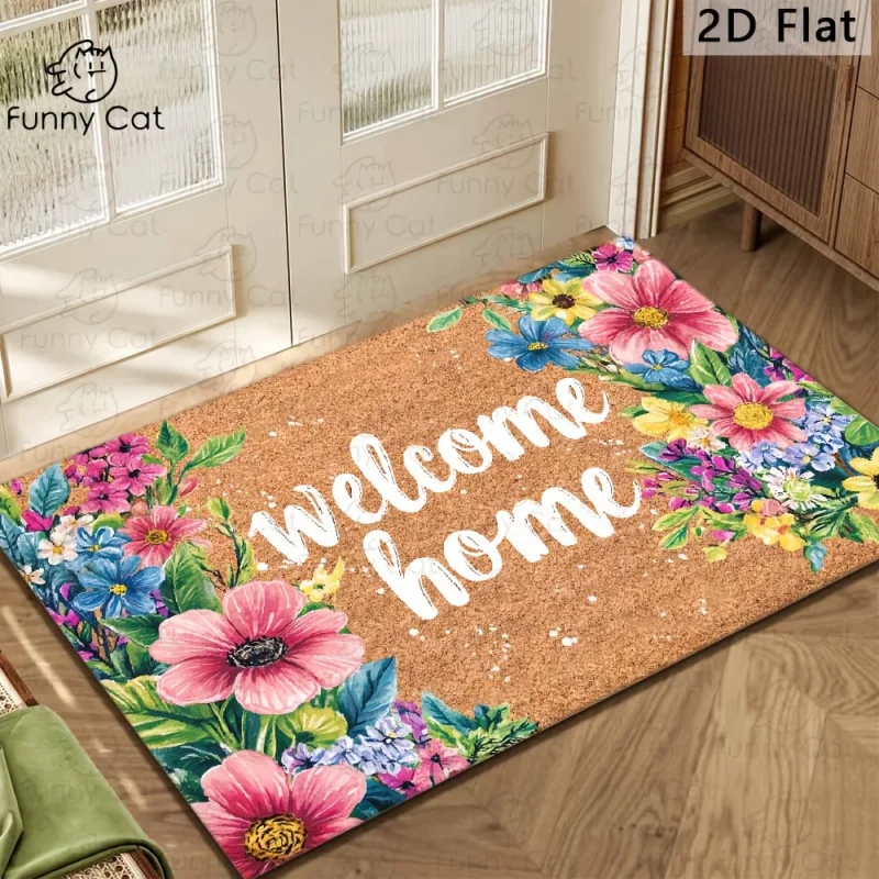 VIKAMA Bodenmatte mit frischen Blumen, rutschfeste Eingangsmatte, schmutzabweisender Teppich für Küche und Schlafzimmer, Heimdekoration