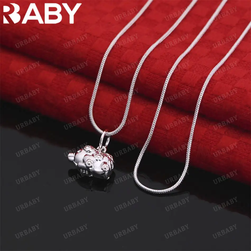

URBABY 40-75cm 925 Sterling Silver Lucky Pig Pendant Necklace For Women Men Charm Trend Birthday Gifts Fashion Party