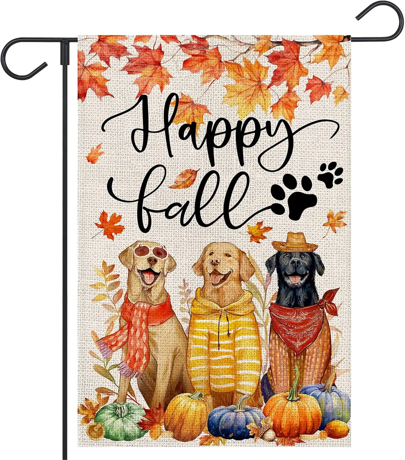 Bandera de jardín Happy Fall Dogs, 12x18 pulgadas, vertical, de doble cara, con hojas de arce y calabazas de otoño, para la temporada de Acción de Gracias, UUN