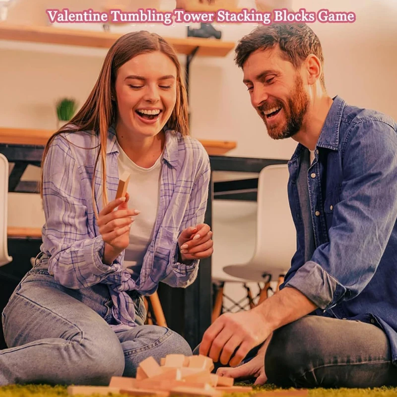 24Pcs Couple Activities Date Night Ideas Valentine Tumbling Tower Stacking Blocks Game For Adults Block Tower Game