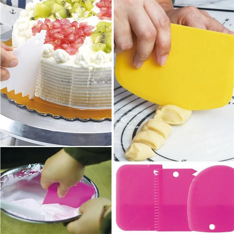 3PCS Plastic Fondant Smoother Set for Cake Decorating Baking Pastry Icing Scrapers Smooth Edges Professional Baking Tools