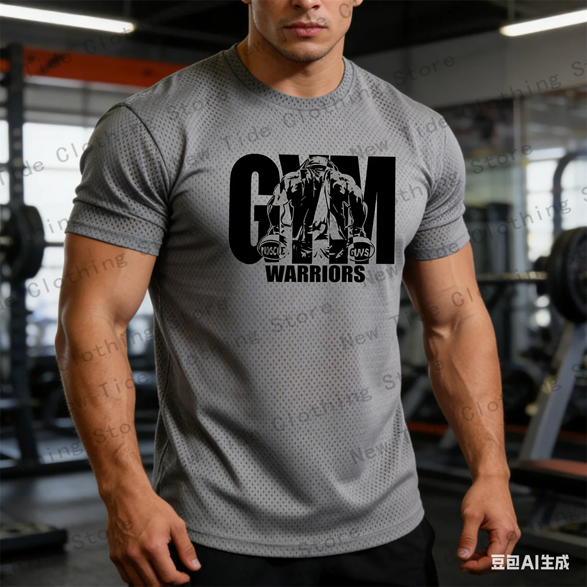 

Мужская свободная спортивная футболка оверсайз для фитнеса и бодибилдинга, летняя, с коротким рукавом, сетчатая, быстросохнущая, дышащая одежда
